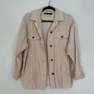 Zara corduroy beige oversized shacket trucker jacket size XS